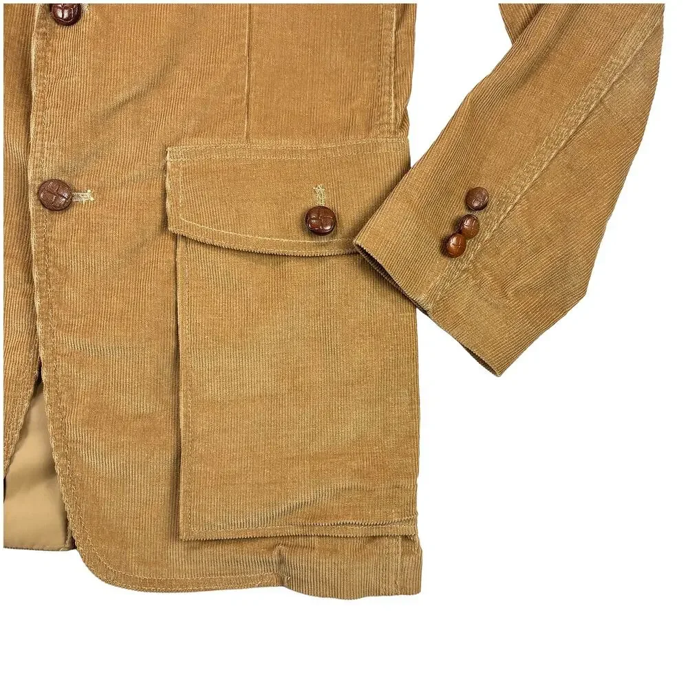 VTG 70s Lee Corduroy Blazer Mens 40L Camel Tan Western Sport Coat Slim Fit